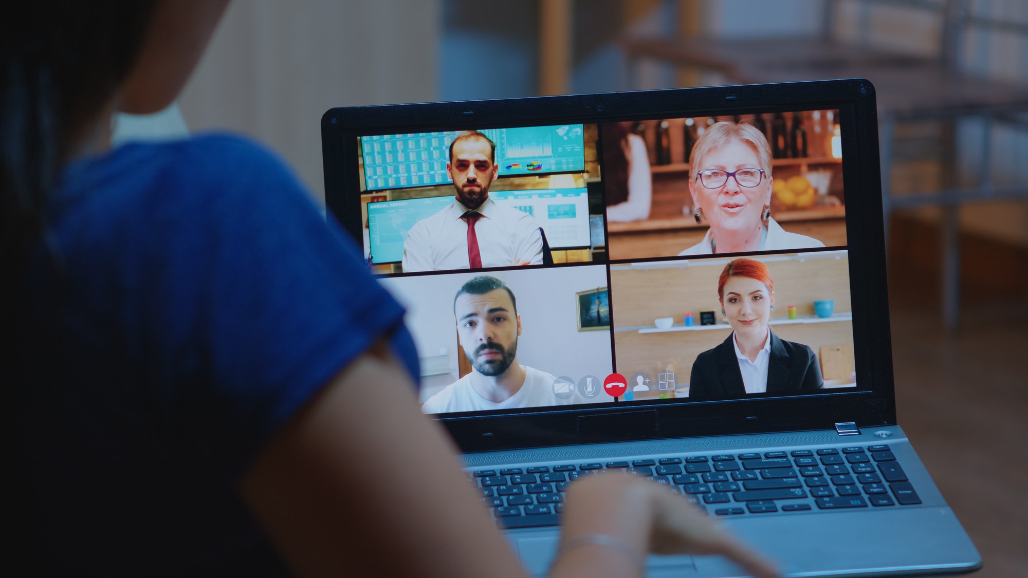 Freelancer having video conference with team